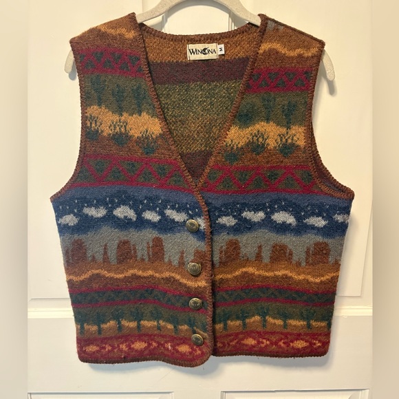 Winona knit vintage wool southwestern cardigan sweater vest women’s m medium - Picture 1 of 5